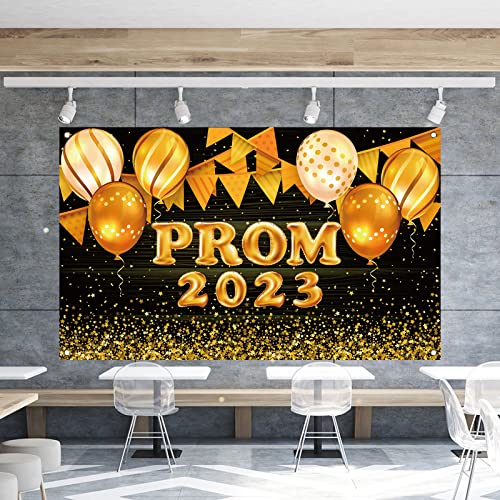 Black and Gold Prom 2023 Backdrop for Photography Prom 2023 Banner Graduation Party Banner Prom 2023 Decorations and Supplies for Home Party-71×43''
