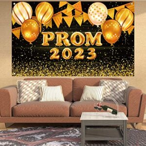 Black and Gold Prom 2023 Backdrop for Photography Prom 2023 Banner Graduation Party Banner Prom 2023 Decorations and Supplies for Home Party-71×43''