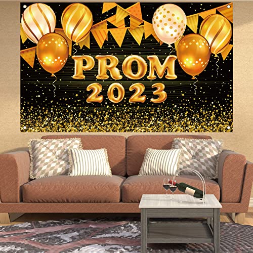 Black and Gold Prom 2023 Backdrop for Photography Prom 2023 Banner Graduation Party Banner Prom 2023 Decorations and Supplies for Home Party-71×43''