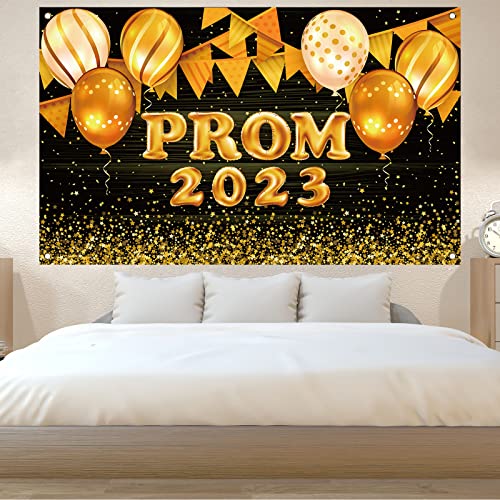 Black and Gold Prom 2023 Backdrop for Photography Prom 2023 Banner Graduation Party Banner Prom 2023 Decorations and Supplies for Home Party-71×43''