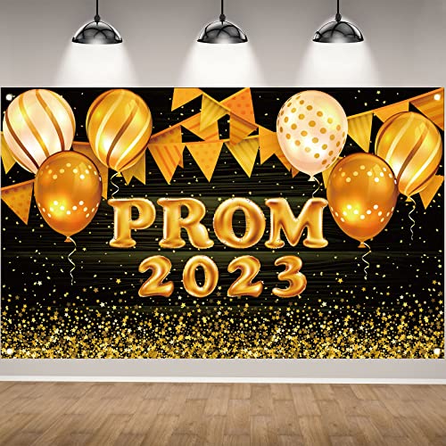 Black and Gold Prom 2023 Backdrop for Photography Prom 2023 Banner Graduation Party Banner Prom 2023 Decorations and Supplies for Home Party-71×43''