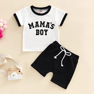 Newborn Baby Boy Summer Clothes Mamas Boy Outfit Short Sleeve T-Shirt Top Elastic Short Pants Set Little Dude Outfit (Black,18-24 Months)
