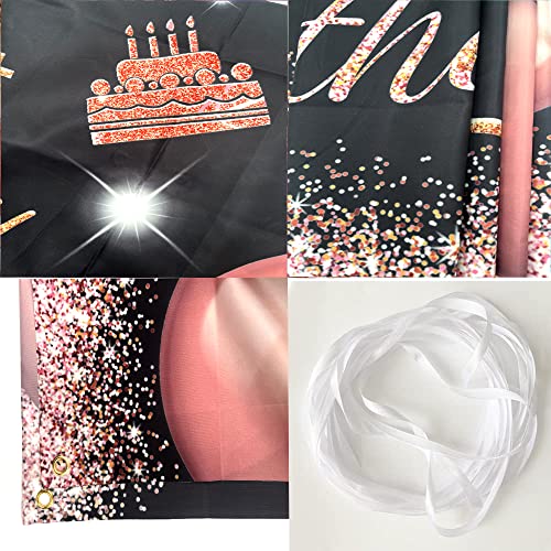 Happy 25st Birthday Backdrop Banner Black Pink 25th Sign Poster 25 Birthday Party Supplies for Anniversary Photo Booth Photography Background Birthday Party Decorations, 72.8 x 43.3 Inch