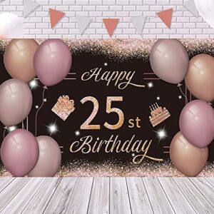 Happy 25st Birthday Backdrop Banner Black Pink 25th Sign Poster 25 Birthday Party Supplies for Anniversary Photo Booth Photography Background Birthday Party Decorations, 72.8 x 43.3 Inch