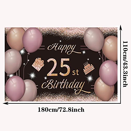 Happy 25st Birthday Backdrop Banner Black Pink 25th Sign Poster 25 Birthday Party Supplies for Anniversary Photo Booth Photography Background Birthday Party Decorations, 72.8 x 43.3 Inch