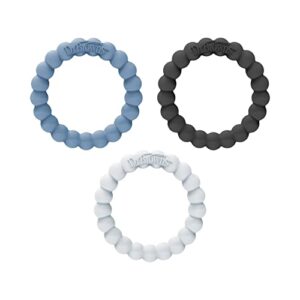 dr. brown’s flexees beaded teether rings, 100% silicone, soft & easy to hold, encourages self-soothe, 3 pack, blue, light blue, black, bpa free, 3m+