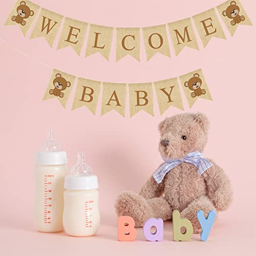 We Can Bearly Wait Baby Shower Party Decorations, Little Bear Baby Shower Themed Banner, Welcome Baby Burlap Banner for Boys and Girls,Baby Announcement and Gender Reveal Party Supplies and Favors,Vintage Garland and Sign,Suitable for Brown Teddy Bear The