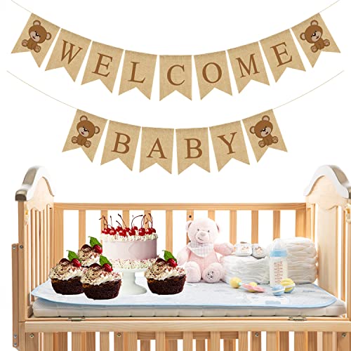 We Can Bearly Wait Baby Shower Party Decorations, Little Bear Baby Shower Themed Banner, Welcome Baby Burlap Banner for Boys and Girls,Baby Announcement and Gender Reveal Party Supplies and Favors,Vintage Garland and Sign,Suitable for Brown Teddy Bear The