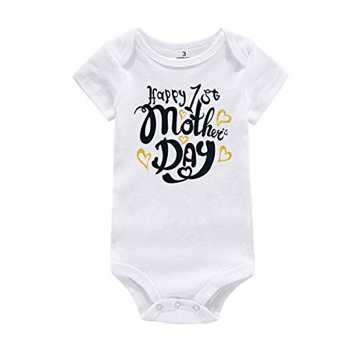 WINZIK Happy 1st Mother’s Day Baby Romper Bodysuit Outfit Newborn Infant Boy Girl One-Piece Jumpsuit Shirt (12 Months, White)