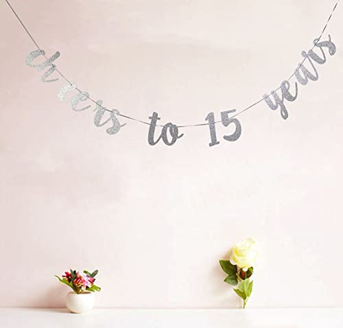 StarsGarden Cheers to 15 Years Banner - It's My Funny Fabulous 15 Banner -15th Birthday Banner Decorations - Milestone Happy Birthday Decorations(Silver 15), SG-22NP453