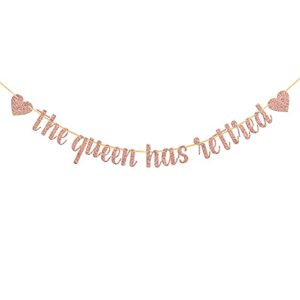 Belrew The Queen Has Retired Banner, Farewell Party, Office Work Party, Women's Retirement Party Decorations Glittery Rose Gold