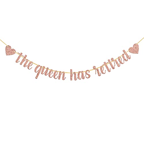 Belrew The Queen Has Retired Banner, Farewell Party, Office Work Party, Women's Retirement Party Decorations Glittery Rose Gold