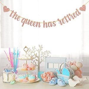 Belrew The Queen Has Retired Banner, Farewell Party, Office Work Party, Women's Retirement Party Decorations Glittery Rose Gold