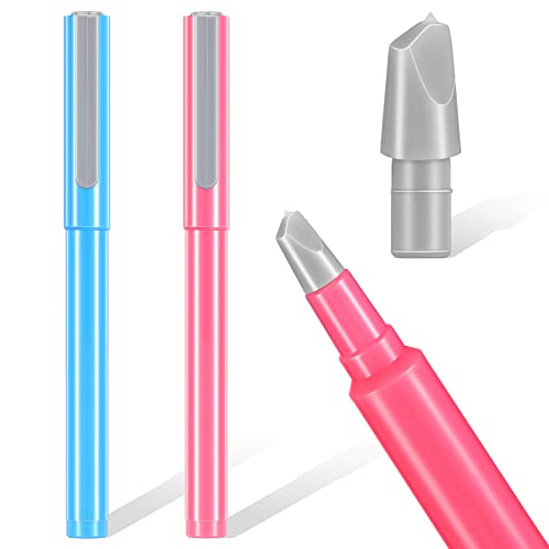 2 Pcs DIY Diamond Painting Parchment Paper Cutter Precision Craft Ceramic Blade Knife Pen for Cutting Paper Art with Replaceable Blade, Pink, Blue