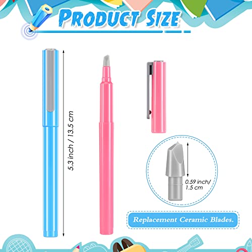 2 Pcs DIY Diamond Painting Parchment Paper Cutter Precision Craft Ceramic Blade Knife Pen for Cutting Paper Art with Replaceable Blade, Pink, Blue