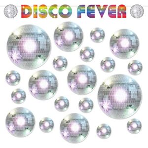 70’s party disco fever hanging banner garland and disco ball 2-sided cutouts set (21 pieces total)