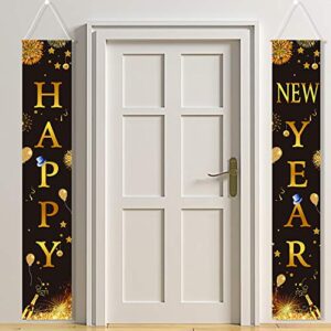 howaf 2023 happy new year porch sign, happy new year hanging banners for home indoor outdoor porch wall new year holiday party decoration