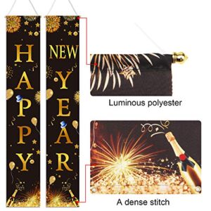 HOWAF 2023 Happy New Year Porch Sign, Happy New Year Hanging Banners for Home Indoor Outdoor Porch Wall New Year Holiday Party Decoration