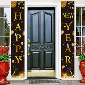 HOWAF 2023 Happy New Year Porch Sign, Happy New Year Hanging Banners for Home Indoor Outdoor Porch Wall New Year Holiday Party Decoration