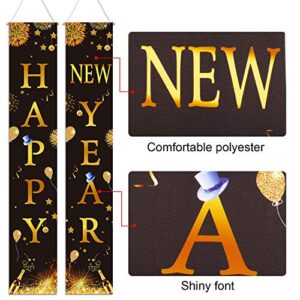 HOWAF 2023 Happy New Year Porch Sign, Happy New Year Hanging Banners for Home Indoor Outdoor Porch Wall New Year Holiday Party Decoration