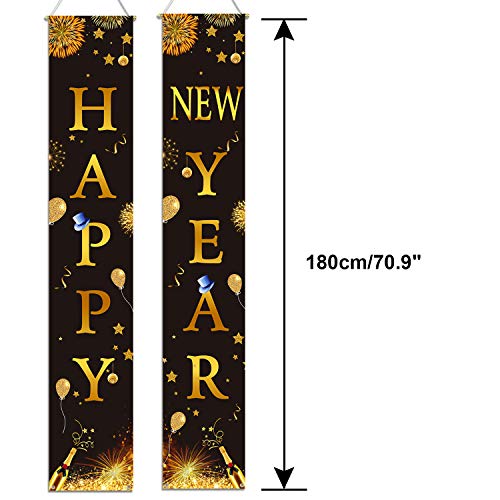 HOWAF 2023 Happy New Year Porch Sign, Happy New Year Hanging Banners for Home Indoor Outdoor Porch Wall New Year Holiday Party Decoration