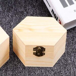 Healifty 2pcs Wood Craft Box Hexagon Unpainted Wooden Jewelry Box DIY Storage Chest Treasure Case Organizer Sundries Jewelry Storage Container(Random Lock Style)