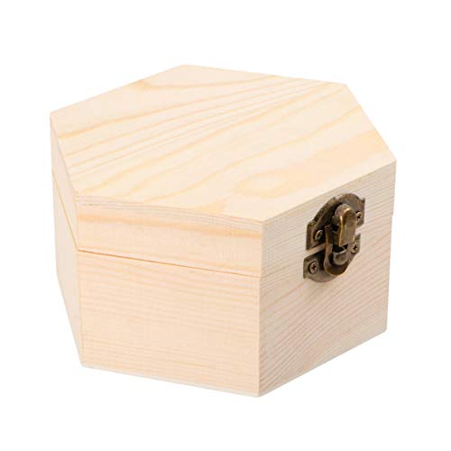 Healifty 2pcs Wood Craft Box Hexagon Unpainted Wooden Jewelry Box DIY Storage Chest Treasure Case Organizer Sundries Jewelry Storage Container(Random Lock Style)