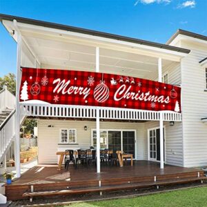 DSDecor Merry Christmas Banner Large Xmas Porch Sign Banners Poster Indoor Outdoor Holiday Party Hanging Decorations (Style 1, 10ft x 20inch)