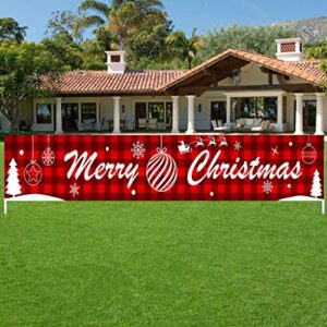 DSDecor Merry Christmas Banner Large Xmas Porch Sign Banners Poster Indoor Outdoor Holiday Party Hanging Decorations (Style 1, 10ft x 20inch)