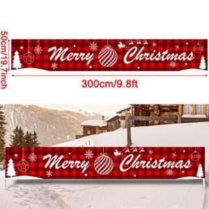 DSDecor Merry Christmas Banner Large Xmas Porch Sign Banners Poster Indoor Outdoor Holiday Party Hanging Decorations (Style 1, 10ft x 20inch)