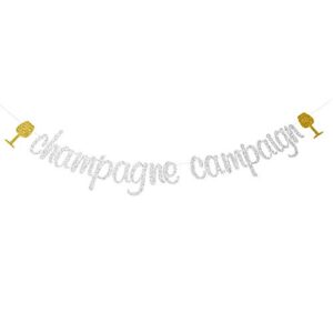 champagne campaign banner – bubbly bar, mimosa, birthday, bachelorette, wedding, bridal shower, momosa, engageme party decorationsnt party silver glitter