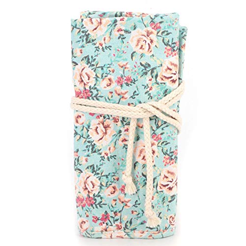 Floral Print Pencil Case Organizer Canvas Roll Up Pencil Bag Pen Storage Pouch for Paint Brush Pencil Stationery