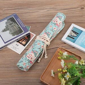 Floral Print Pencil Case Organizer Canvas Roll Up Pencil Bag Pen Storage Pouch for Paint Brush Pencil Stationery