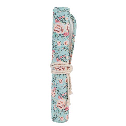 Floral Print Pencil Case Organizer Canvas Roll Up Pencil Bag Pen Storage Pouch for Paint Brush Pencil Stationery