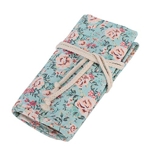 Floral Print Pencil Case Organizer Canvas Roll Up Pencil Bag Pen Storage Pouch for Paint Brush Pencil Stationery