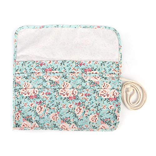 Floral Print Pencil Case Organizer Canvas Roll Up Pencil Bag Pen Storage Pouch for Paint Brush Pencil Stationery