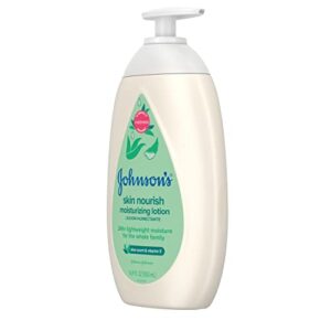 Johnson's Skin Nourish Moisturizing Baby Lotion with Aloe Vera Scent & Vitamin E, Gentle & Lightweight Body Lotion for The Whole Family, Hypoallergenic, Dye-Free, 16.9 fl. oz