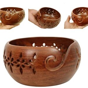 Humaira Nautical Rosewood Crafted Wooden Yarn Storage Bowl with Carved Holes & Drills | Knitting Crochet Accessories