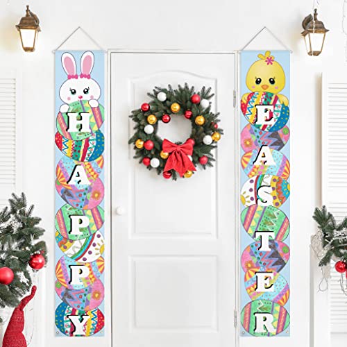 Happy Easter Porch Sign Easter Banner Indoor Outdoor Welcome Porch Wall Decor Front Door Party Decorations