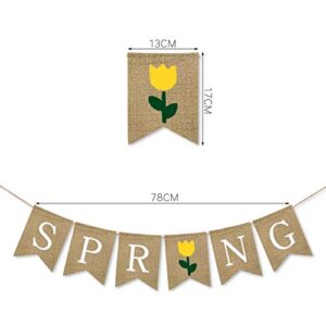 SWYOUN Burlap Spring Banner with Flower Home Supplies Mantel Fireplace Decoration