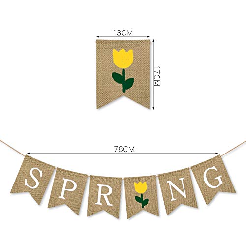 SWYOUN Burlap Spring Banner with Flower Home Supplies Mantel Fireplace Decoration