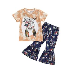 amuver baby toddler baby girl clothes set short sleeve t-shitrt top bell bottom pants 2pcs summer outfits cattle tiger pattern (blue, 4t-5t)