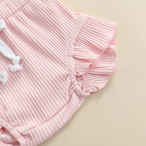 CIYCUIT Newborn Baby Girl Summer Clothes Ruffle Sleeveless Ribbed Top Bloomers Shorts Set Pink 0-3 Months