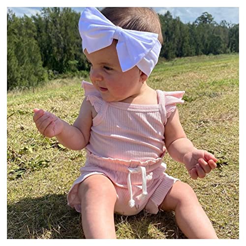 CIYCUIT Newborn Baby Girl Summer Clothes Ruffle Sleeveless Ribbed Top Bloomers Shorts Set Pink 0-3 Months