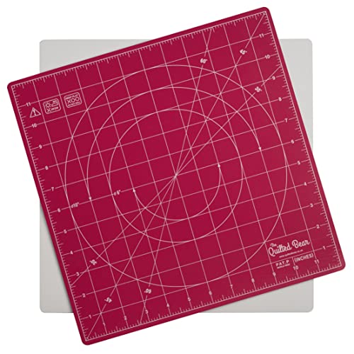 The Quilted Bear Rotating Cutting Mat 12" x 12" - Square Self Healing 360° Rotating Craft Cutting Mat with Innovative Locking Mechanism for Quilting & Sewing Your Choice of Colours Available! (Pink)