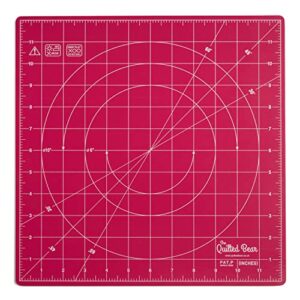 The Quilted Bear Rotating Cutting Mat 12" x 12" - Square Self Healing 360° Rotating Craft Cutting Mat with Innovative Locking Mechanism for Quilting & Sewing Your Choice of Colours Available! (Pink)