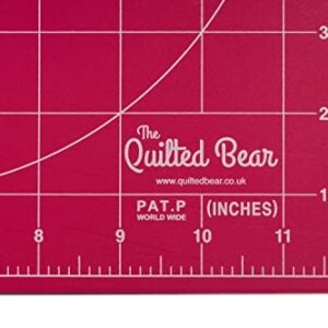 The Quilted Bear Rotating Cutting Mat 12" x 12" - Square Self Healing 360° Rotating Craft Cutting Mat with Innovative Locking Mechanism for Quilting & Sewing Your Choice of Colours Available! (Pink)