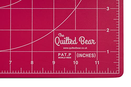 The Quilted Bear Rotating Cutting Mat 12" x 12" - Square Self Healing 360° Rotating Craft Cutting Mat with Innovative Locking Mechanism for Quilting & Sewing Your Choice of Colours Available! (Pink)