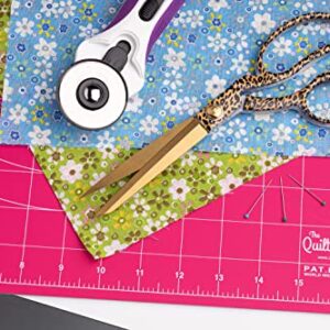 The Quilted Bear Rotating Cutting Mat 12" x 12" - Square Self Healing 360° Rotating Craft Cutting Mat with Innovative Locking Mechanism for Quilting & Sewing Your Choice of Colours Available! (Pink)