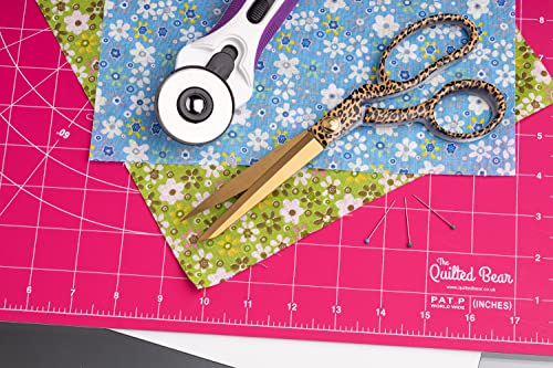 The Quilted Bear Rotating Cutting Mat 12" x 12" - Square Self Healing 360° Rotating Craft Cutting Mat with Innovative Locking Mechanism for Quilting & Sewing Your Choice of Colours Available! (Pink)